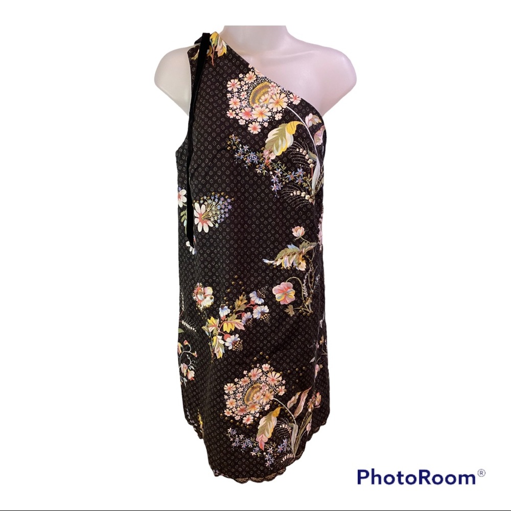 •Final Weekend•Maeve by Anthropologie Dress 8 One Shoulder Black Floral Studs